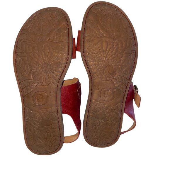 Born Selway Women's Red Leather Flat Sheikh Sandals with Ankle Strap Size 8M - Picture 4 of 10